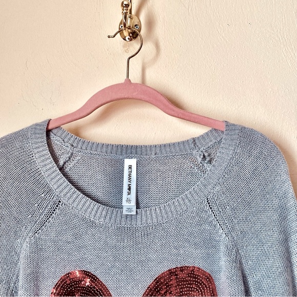Bethany Mota Gray Sweater Top Sequin Red Front Center Bow. Sz XL - Picture 5 of 11